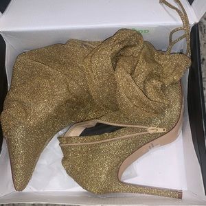 Glitter gold thigh high boots